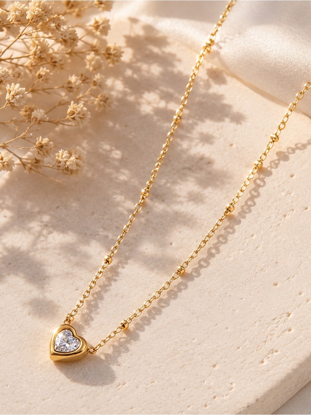 18K Gold Plated Heart Pendant Necklace | 304 Stainless Steel | PVD Coated